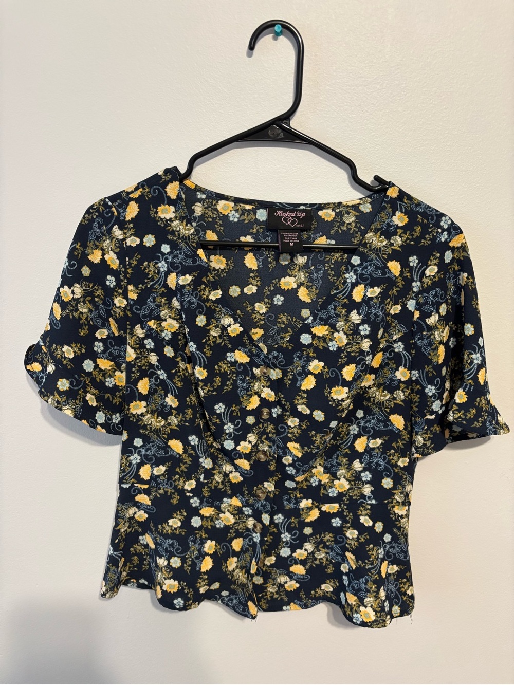 Navy Floral Top with Yellow Blooms